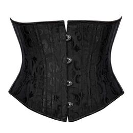 Short Torso 24 Steel Boned Corset Waist Trainer Body Shaper Brocade Jaquard Underbust Corset Women Slimming Belt Black White XS-3X255Z