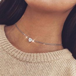Pendant Necklaces Crystal Heart Round Color Choker Necklace Zircon And Invisible Transparent Fishing Line Chocker