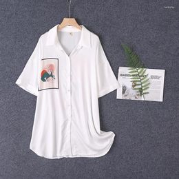 Women's Sleepwear 2023 Short Sleeve Sleepshirts Spring Summer Ice Silk Home Dress Print Fashion Loose Nightwear Casual Pyjamas