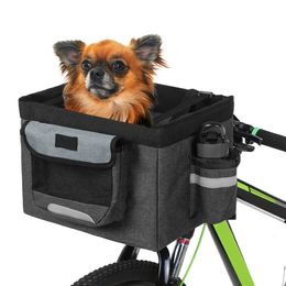 Panniers Bags 18L Foldable Oxford Fabric Bike Basket 10kg Load Bicycle Handlebar Front Bag Box Pet Dog Cat Bycicle Accessories For Dog 231005