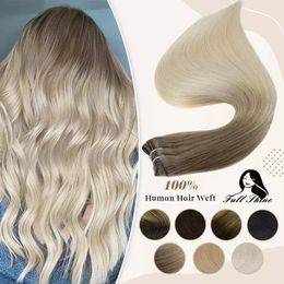 Lace Wigs Full Shine Human Hair Weft Bundles Ombre Blonde Colour 100g Sew In Silky Straight Remy Skin Double For Salon 231006