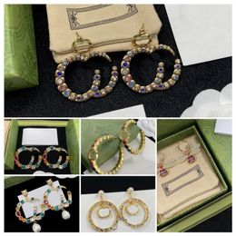 Luxury G Letters hoop earrings Designer Brand Stud Earring Retro Vintage Copper Colorful Crystal Stone Ear Rings Jewelry Women acc297b