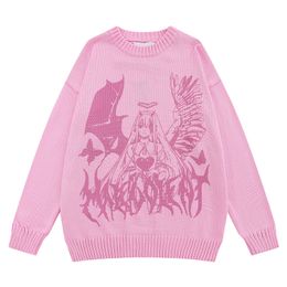 Harajuku Sweater Y2K Japanese Anime Cartoon Angel Girl Heart Graphic Print Knitted Jumper 2023 Fashion Loose Pullovers
