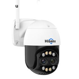 Hiseeu 4K 8MP Dual Lens PTZ Wifi IP Camera 8X Zoom Outdoor HD Full Color Night Vision Human Detection Video Surveillance Cameras