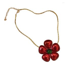 Pendant Necklaces Sweet Jewelry Exaggerate Red Flower Clavicle Chain Valentines Day Choker F19D