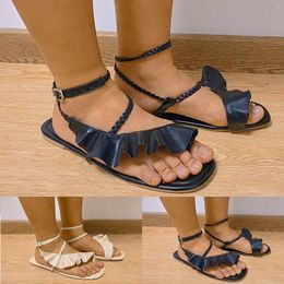 Sandals Buckle Summer Ladies Strap Casual Ruffled Flat Shoes Women's