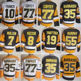 Man Vintage Hockey 19 Bryan Trottier Jersey Retro 35 Tom Barrasso 77 Paul Coffey 8 Mark Recchi 7 Joe Mullen 10 Ron Francis Classic CCM Stitched Black WHite Yellow