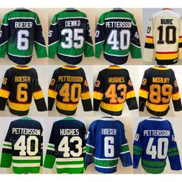 Reverse Retro Hockey 35 Thatcher Demko Jerseys Man 10 Pavel Bure 89 Mogilny 43 Quinn Hughes 6 Brock Boeser 40 Elias Pettersson Stitched For Sport Fans Team Colour