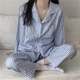 Women s Sleepwear Ladies Autumn Pijama Printed Plaid Pyjamas Set Lapel Long sleeved Trousers 2 piece Home Service Casual 231005