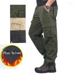 Men's Pants Autumn Winter Warm Cargo Men Casual Plus Velvet Thickening Cotton Rip-Stop Multi Pockets Military Tactical