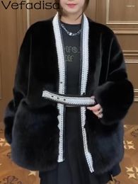 Women's Fur Vefadisa 2023 Winter Faux Warmth Toka Wool Integrated Heavy Industry Long Sleeved Trend Black Coat ZY2647