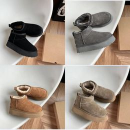 Tasarımcı Mini Boot Tasarımcı Kadın Ugge Platform Kar Botları Avustralya Kürklü Ayakkabı Gerçek Deri Kestane Ayak Bileği Çocuklar İçin Kabarık Köpek Antilop Kahverengi Renk