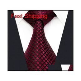 U25 Solid Checked Burgundy Crimson Black Mens Neckties 100% Silk Jacquard Woven 0Pnuv337o