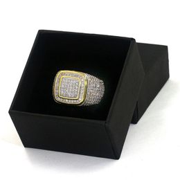 Mens Rings Hip Hop Jewelry Iced Out Diamond Ring Micro Pave CZ Yellow Gold Plated Ring Nice Gift for Friend280z