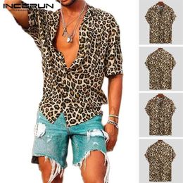 Summer Short Sleeve Leopard Print Shirt Men Lapel Neck Loose Button Up Blouse Breathable Streetwear Sexy Shirts Men INCERUN 2019281k