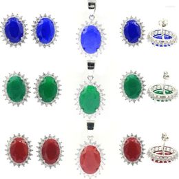 Dangle Earrings 19x16mm Sell 6.1g Real Green Emerald Red Ruby Blue Sapphire CZ Women Engagement Wedding 925 Silver Stud Pendant