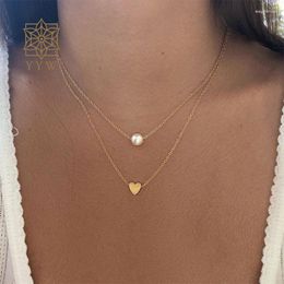 Pendant Necklaces Double Layer And Pearl Necklace With 5cm Extender Chain For Women Retro Minimalist Choker Birthday Gifts