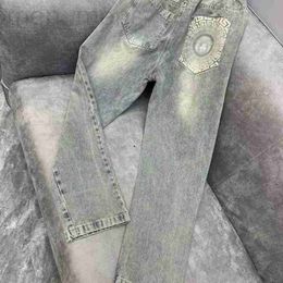 Men's Jeans designer Fashionable and Elegant Face Embossed for Men 2023 Summer New Korean High Waist Slim Crop Straight Leg Pants Trend 819A