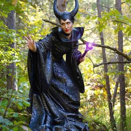 Black Halloween Witch Cosplay Costume Long Dress Duisguise Woman Ficent Costumes Hat Outfit Custom Madecosplay