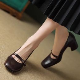 Dress Shoes Buckle Pumps for Women High Heels Boat Elegant Office Ladies Black Mary Jane Chunky Pump Autumn 1613N 231006