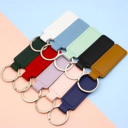 100 Pcs PU Leather ID Tag Key Chains Car Keychain Name Dog Tag ID Plate Square Key Pendant With Ring