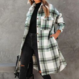 Women's Wool Blend's Overcoat Classic Button Down Plaid Printed Winter Fleece Lined Lapel Snow Coat Shirts Outwear Work Jacket Women 231006