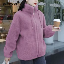 Women's Fur Faux Fur Winter Stand Collar Two Sided Velvet Thick Warm Faux Fur Coat Ladies Casual Fashion All-match Outwear Women Cardigan Jacket 231006