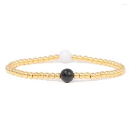 Charm Bracelets Design 8mm Black Onyx White Porcelain Gold Colour Beads Elastic Bracelet For Women Men Summer Fashion Jewellery