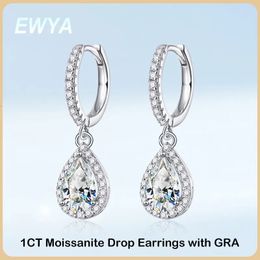 Ear Cuff EWYA Classic 100 Real 1 Pear Cut Diamond Drop Earrings S925 Silver Earring Plated PT950 Fine Jewelry 231005
