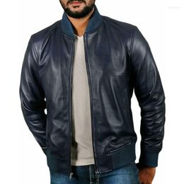 Men's Jackets Casual Leather Jacket Authentic Sheepskin Navy European And American Fashion Trend