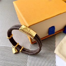 Fashion Classical Round Brown Bangle PU Leather Lock Bracelet with Metal Lock Head Designer Bracelets In Gift Retail Box Stock SL0208R