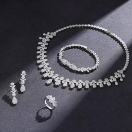 Necklace Earrings Set 2023 4-piece Cubic Zirconia Bridal Wedding Saudi Dubai Jewellery