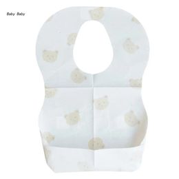 Bibs Burp Cloths Q81A 50-Pack Disposable Bibs for Babies Cartoon Bear Print Drooling Bibs with Pocket Baby High-absorbent Saliva Towel 231006