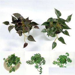 Decorative Flowers Wreaths Simation Flower Fake Ivy Leaves Artificial Copper Coin Grass Green Plant Desktop Bonsai Plants Home Office Dh5Vb