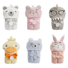 Towels Robes born Baby Hooded Towel -Cartoon Animal Bunny Bear Duck Zebra Sharks Washcloth 100% Cotton Bath Robe 76*90cm 231006