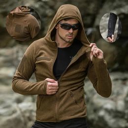 Other Sporting Goods Spring Tactical Training Fleece Jacket Outdoor Cardigan Hooded Sweater Men Camping Hiking Fishing Hunting Coat Sport Clothes 231006