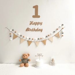 Other Event Party Supplies Kids First Birthday Backdrop Bunting Set Party Banner Set Baby 30 100 Days Decoration Jute Baby Shower Anniversary 231005