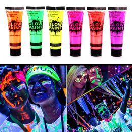 Body Paint 7 Colours luminiscent paint Face Body Art Paint UV Glow Fluorescent Glowing Halloween Party Fancy Dress Beauty Makeup Dark Paint 231006