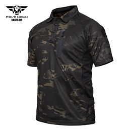 Outdoor Sports Tactical Short Sleeve Polo Collar T-shirt Men Physical Training Hiking Camping Camouflage Fast Dry Thin Military T 194Z
