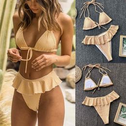 Women Bikini Set Women's Ruffled Swimsuit Split Bikini Push-Up Pad Swimwear Swimsuit Bathing Beachwear Set Bathing Suit274b