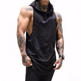 Men's New Cotton Sleeveless T Shirt Mesh Sports Gym Fitness Vest Solid Bodybuilding Hooded Loose Sleeveless Tank Tops202d