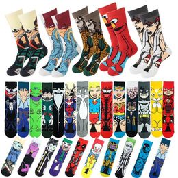 Men's Socks 1Pair Man Anime Knitting Hip Hop Women's Cartoon Middle Tube Sewing Pattern Funny Casual Street Cotton Skate292E