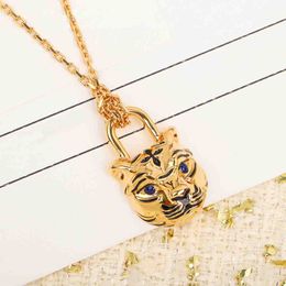 2023 Luxury quality Charm tiger shape pendant necklace with black words design in 18k gold plated have stamp box PS4570A