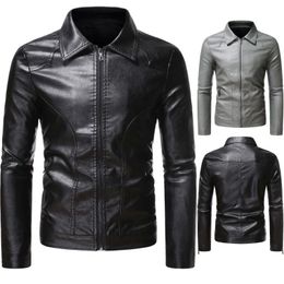 Men s Leather Faux Motorcycle Jacket Large Size Pocket Black Zipper Lapel Slim Fit Male Spring and Autumn High Quality Pu Coat 231005