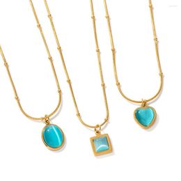 Pendant Necklaces Youthway Stainless Steel Blue Natural Stone Square Heart Oval Necklace For Woman Jewellery 2023