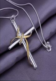 Factory price 925 silver chain necklace dichroic twisted rope cross pendant free shipping5844798