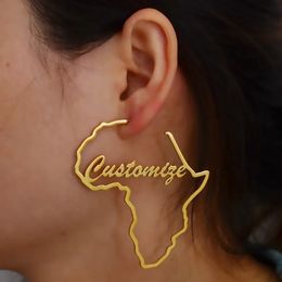 Hoop Huggie Anniyo Customize African Map Big Earrings Personalized Name Letters Exaggerated Earrings Jewelry Hyperbole Ornaments #203521 231005