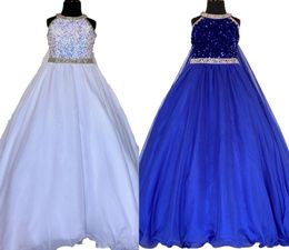Crystals Girl Pageant Dress 2023 with Cape Ballgown AB Stone White Chiffon Little Kid Birthday Formal Party Gown Toddler Teen Pret1601105