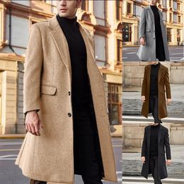 Men's Wool Blends Fashion Mens Mid-Length Trench Coat Long Wool Blends Jackets Overcoat Business Casual Solid Color Male Woolen Coats Outwear Tops 231006