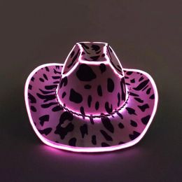 Wide Brim Hats Bucket Hats Light Up Cowboy Hat For Women Pink Holographic Space Cowgirl Hat White LED Cowboy Hat Western Cowboy Hat Costume Accessories 231006